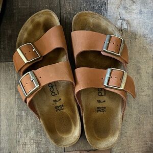 Birkenstock Brown Sandals with Silver Buckles